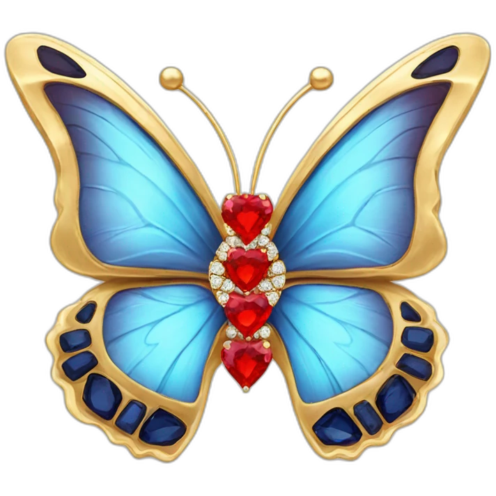 gold butterfly jewel with red heart diamonds emoji