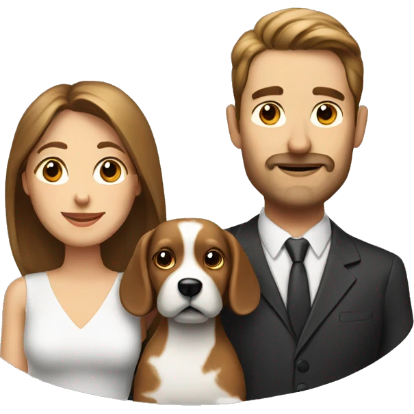 husband and wife with small white and brown dog emoji