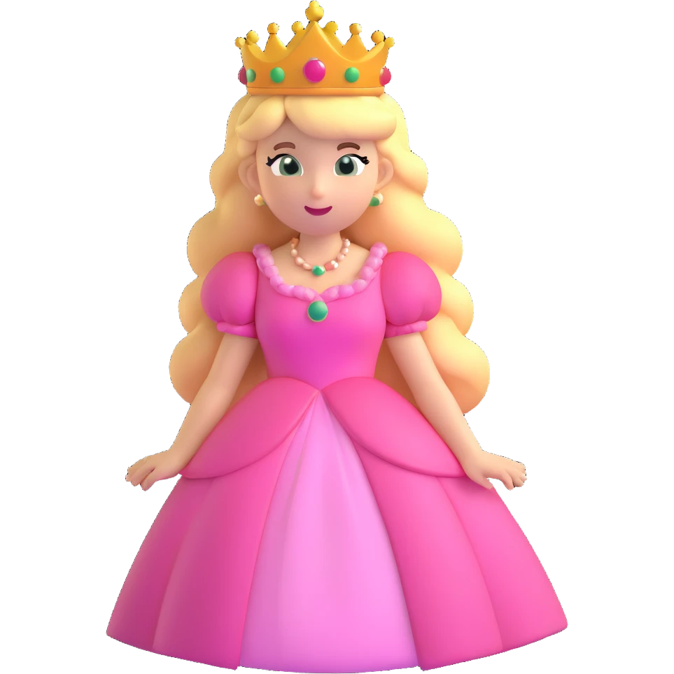 Princess Peach from Mario games with blonde hair, pink dress, crown emoji