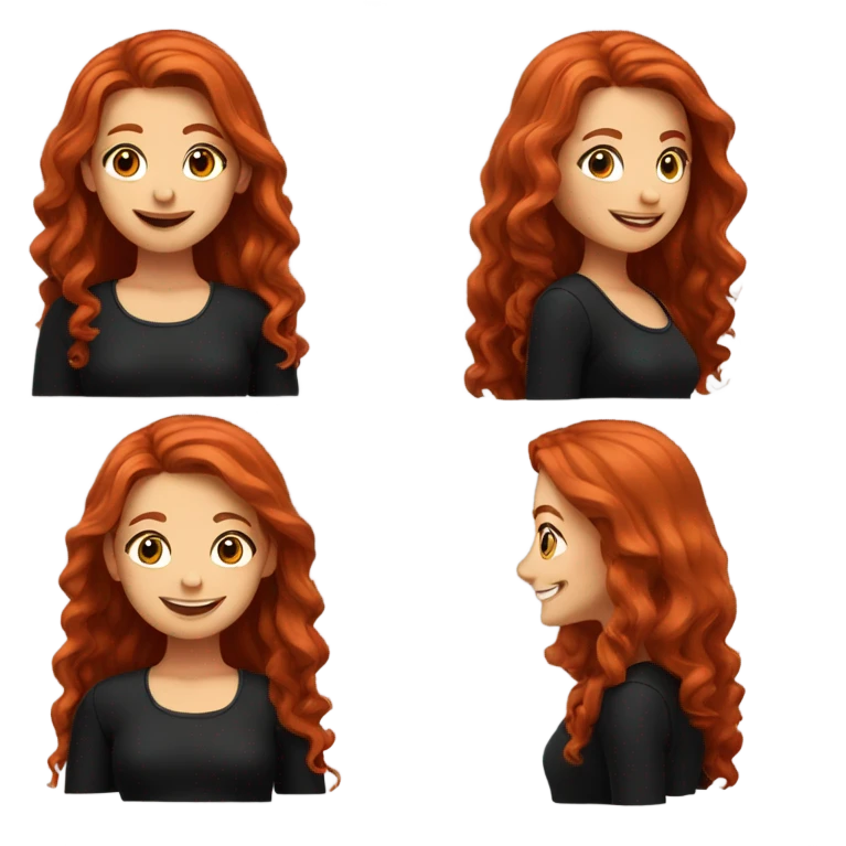 smiling girl with long red hair with black outfit emoji