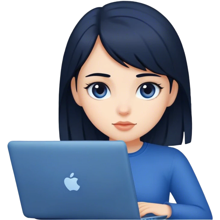 dark-haired girl at a dark blue laptop emoji
