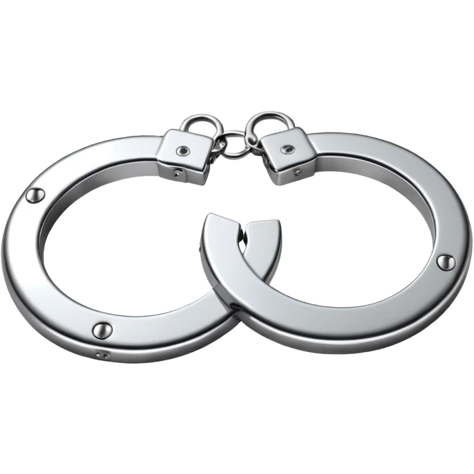 A pair of elegant handcuffs emoji made of silver chrome, smooth rounded design, glossy metallic reflections, luxury fetish aesthetic, minimal iOS emoji style, centered, clean white background emoji