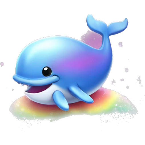 Kawaii rainbow pastel bedazzled whale with big butt in an under the sea snow globe  emoji