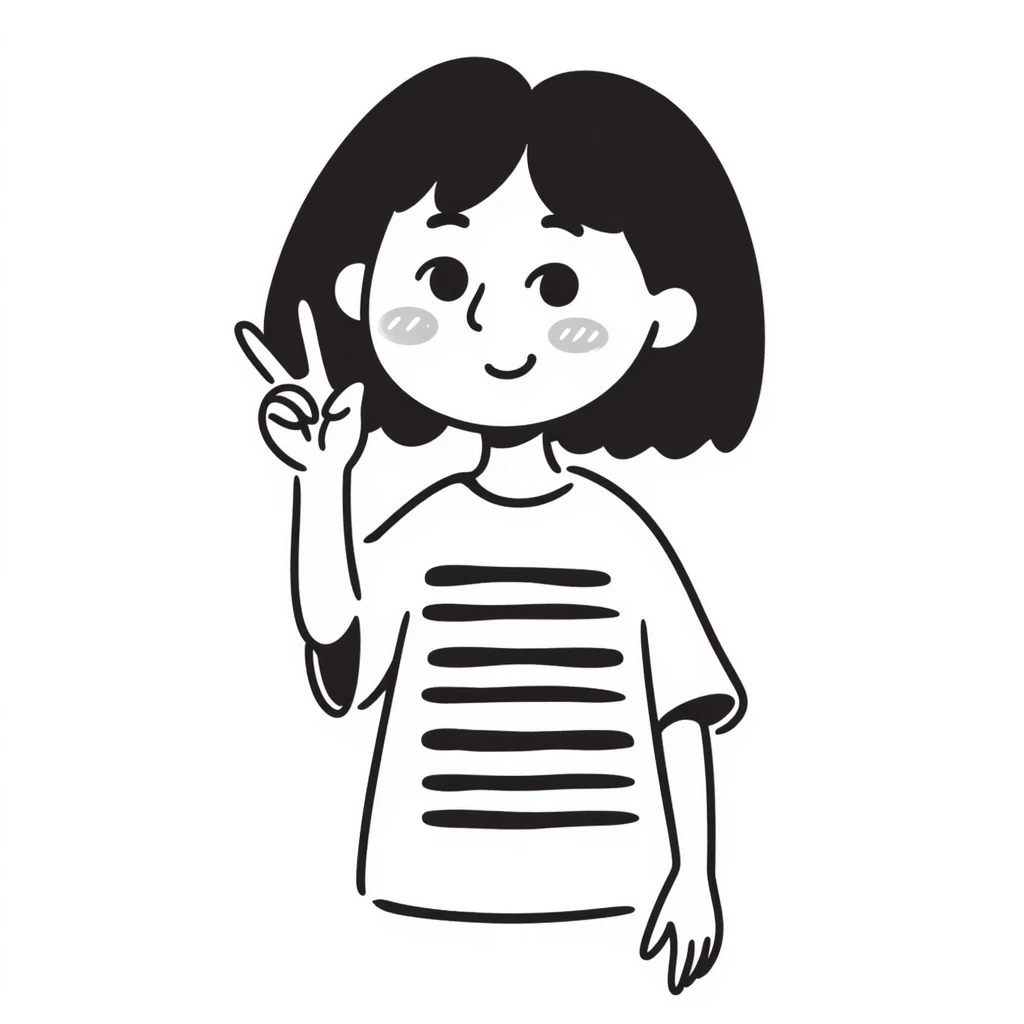 Cute Korean girl face with peace sign emoji