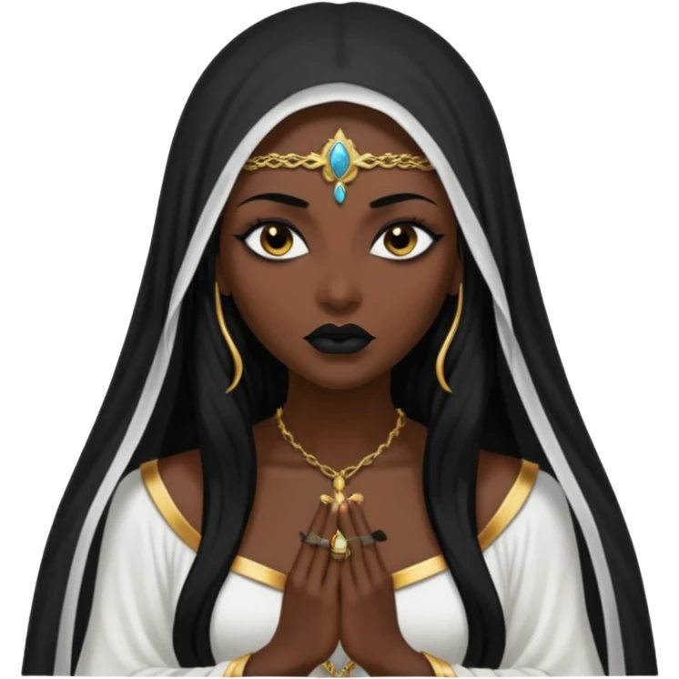 Priestess lifting black veil from her lips, blasphemous erotic energy emoji