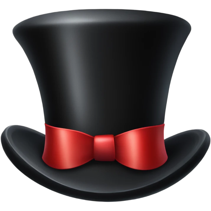 A black top hat displaying a red ribbon around the base. The ribbon forms a visible bow at the front, with the ends falling slightly over  emoji
