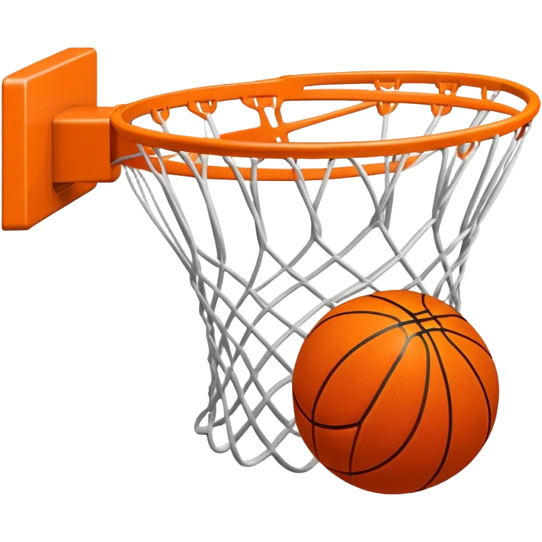 Basketball going through net with motion blur, viewed from side angle, minimal design, iOS emoji style emoji