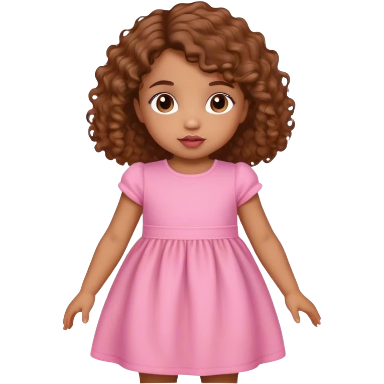 light brown skin tone, very adorable toddler, with big plump lips, long long lashes, brown curly bob, brown eyes, pink dress emoji