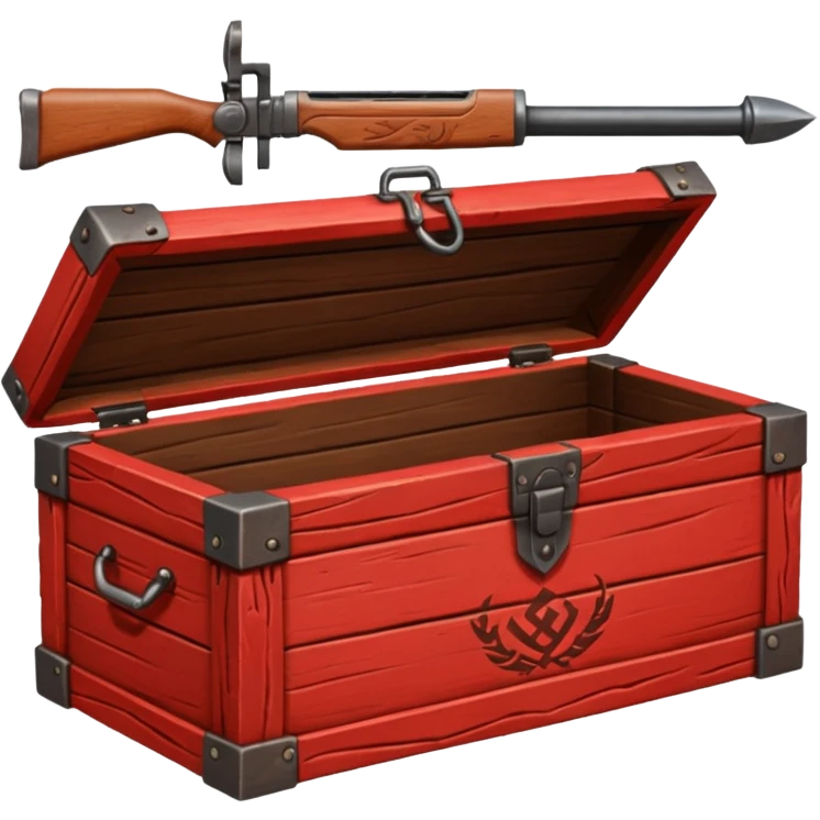 generate a very realistic wooden box with a red weapon inscription emoji