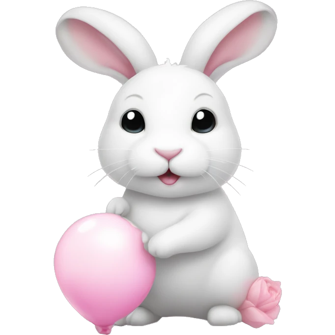 cute white bunny holding light pink peon emoji