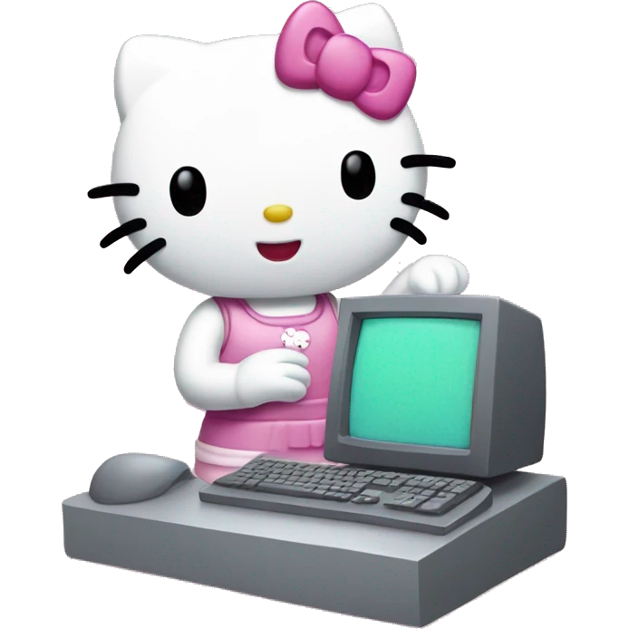 Hello Kitty playing computer emoji