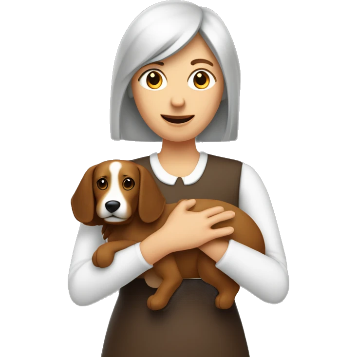 Frau mit braunen Haaren und Hund im arm  emoji
