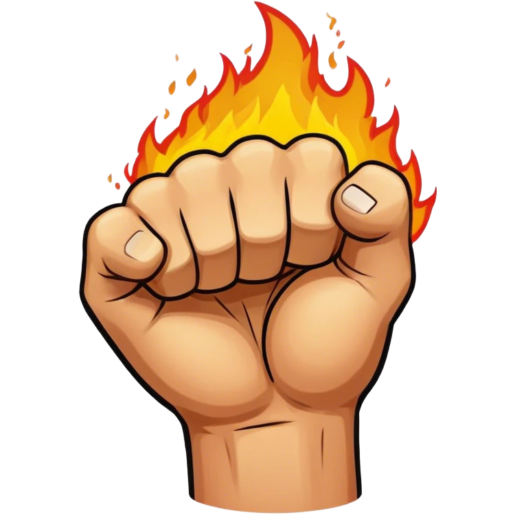 Simple cartoon fist punching with fire effect, bold outline. emoji