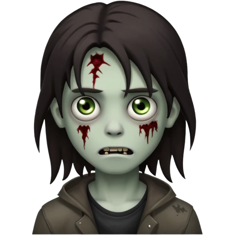 boy zombie with darkish brown long hair emo, no glasses emoji