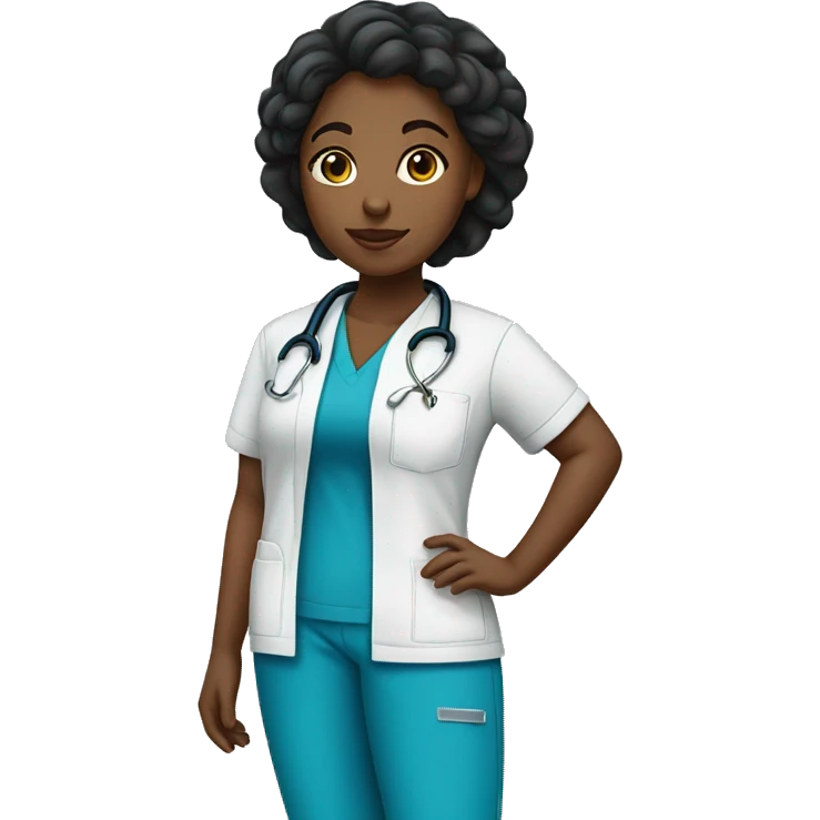 Black girl full body in scrubs uniform turning left emoji