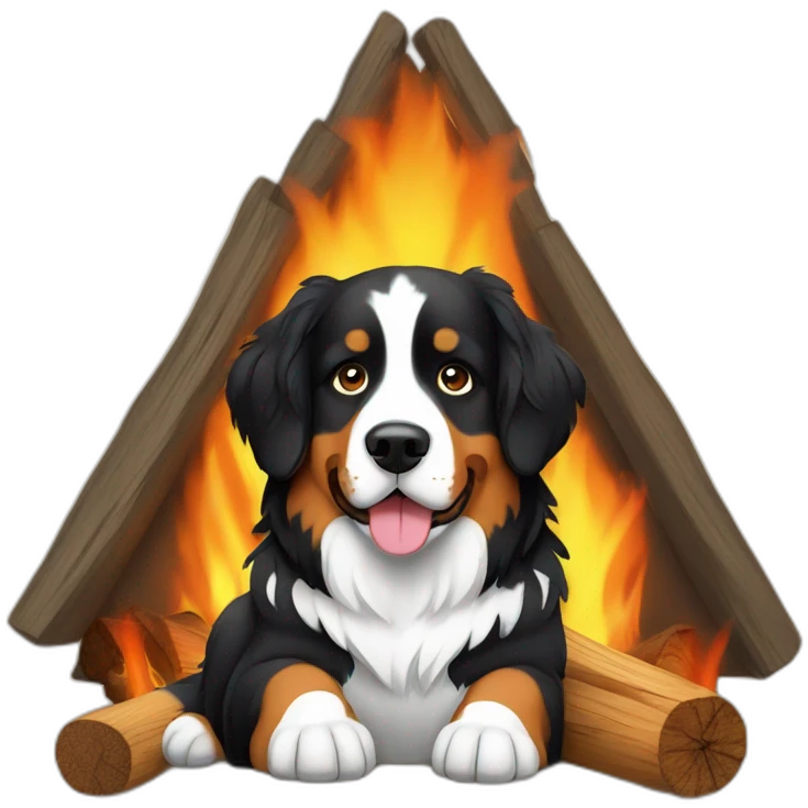 bernese mountain dog camper and wood-fire emoji