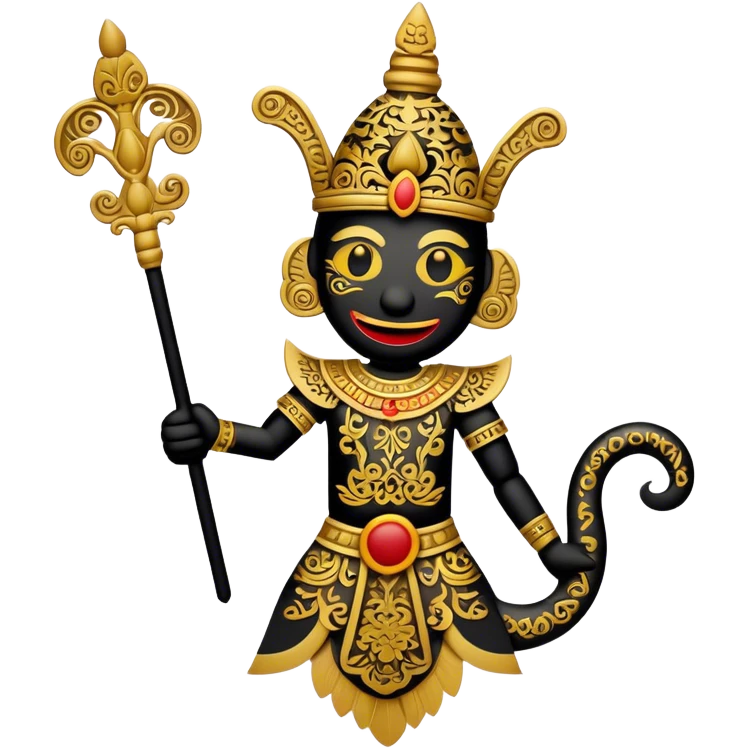 Cinematic Realistic Wayang Kulit Emoji, depicted as an intricate shadow puppet with detailed cut-out figures and traditional patterns, rendered with crisp textures and dynamic cultural lighting that captures its ancient artistry. emoji