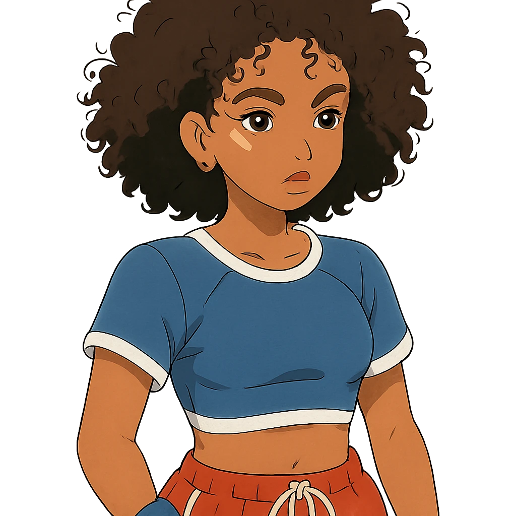 curly hair, light brown skin, baby hairs, highlighter makeup, Y2K and sportlife style emoji