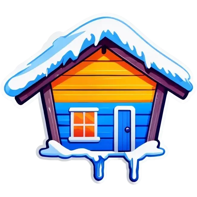 Blue wooden hut, in winter emoji
