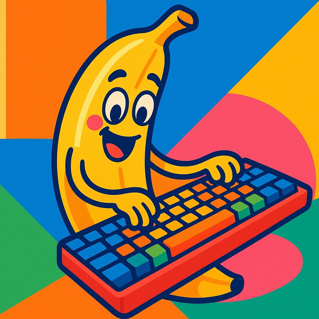 banana with T90 keyboard, vibrant and playful style emoji