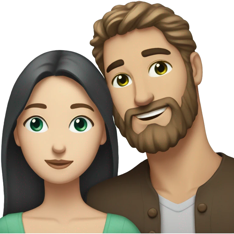 White man BROWN beard and blue eyes and BROWN hair hugging white woman with long black hair and green eyes emoji