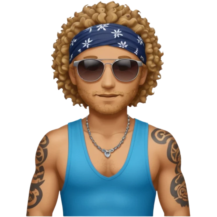 curly hair tatoon men gym body  with bandana & sunglass emoji