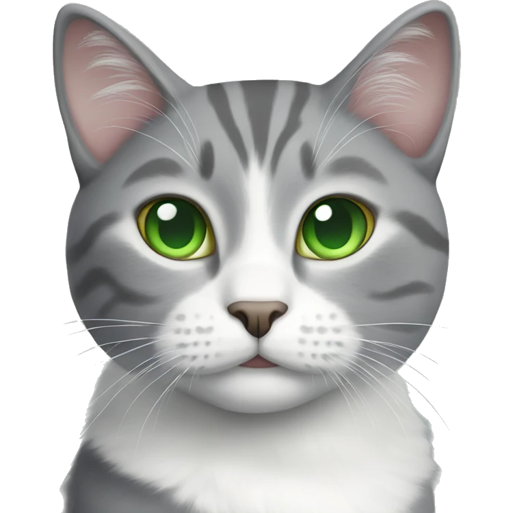 Grey and white cat with green eyes  emoji