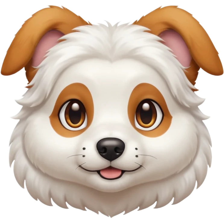 White dog with brown eyes and some long white body and white ears with brown spots curved on the sides emoji