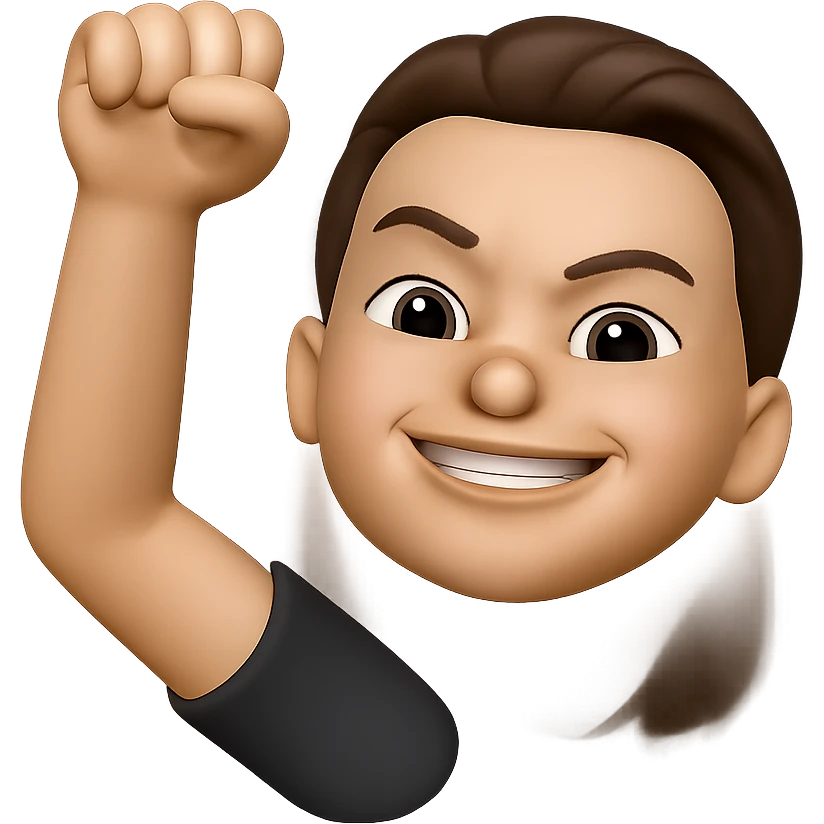 make her look like she just accomplished something great, with a proud or triumphant expression and gesture, keep the same style emoji