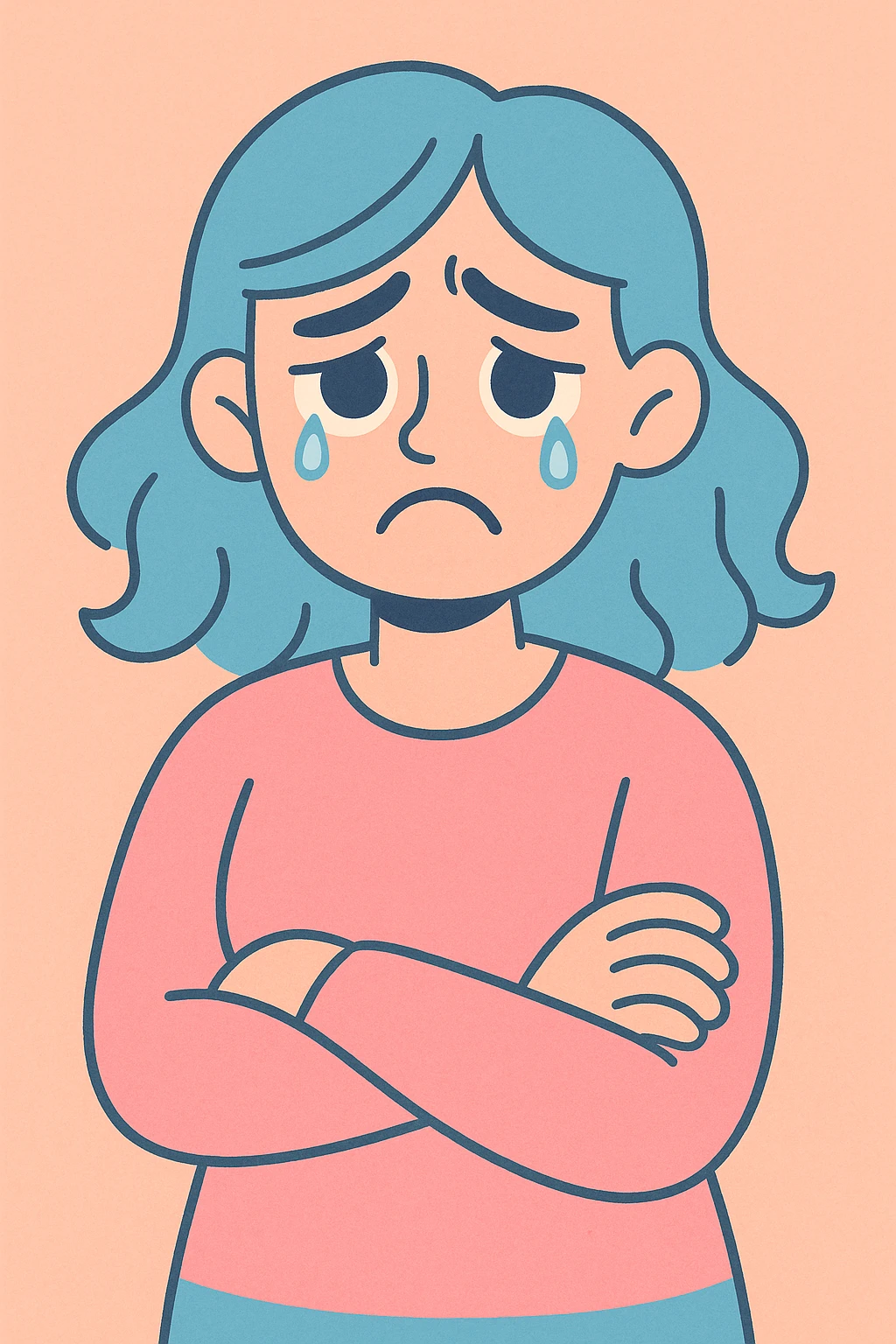 sad woman, gentle colors, teary eyes emoji