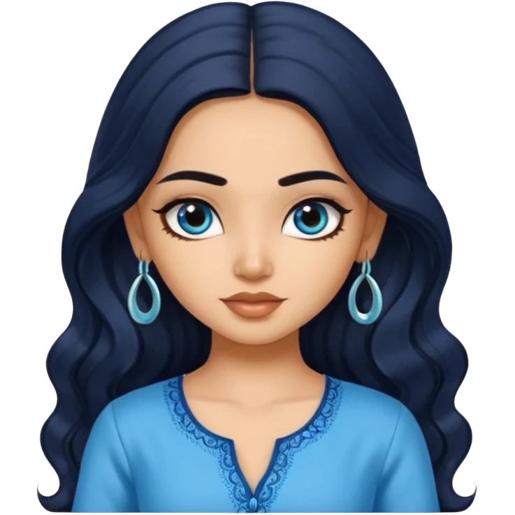 a pretty indian bratz girl with wavy long black hair, wearing a blue kurti, eyeliner on, indian auto behind her emoji