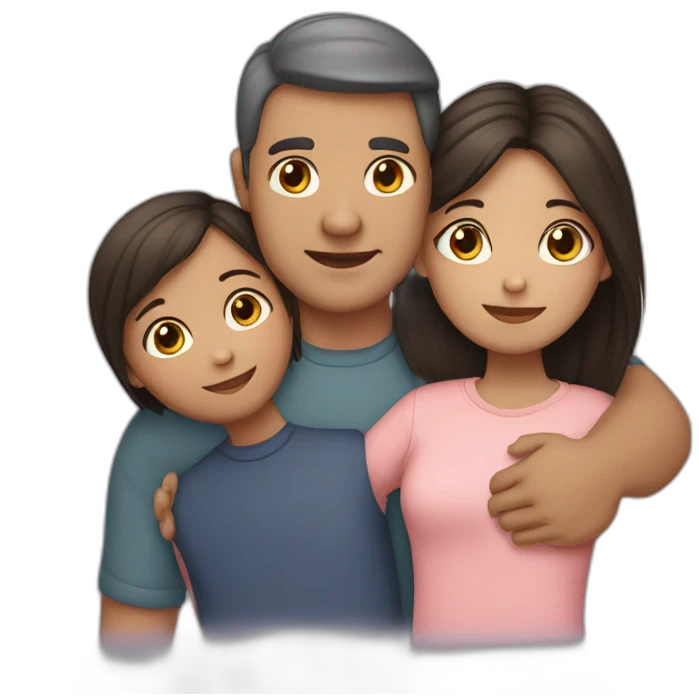A girl hugs her parents (light skin color, dark hair) emoji