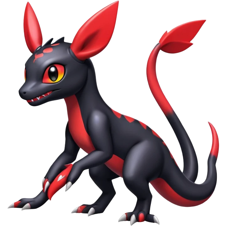 Cute Shiny Guilmon-Salandit-Umbreon-Fakémon-hybrid-creature (full body)  emoji