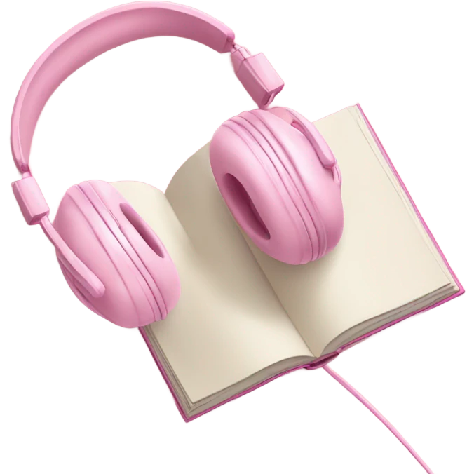 Pastel pink headphones with a pastel pink open book emoji