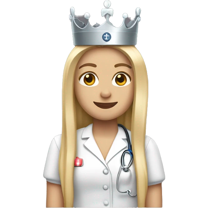 Straight long hair ￼Blonde nurse with Kings crown emoji