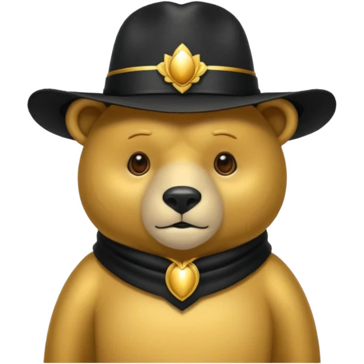 Oso dorado con un sombrero elegante    negro y  en   su cuello un moño negro emoji