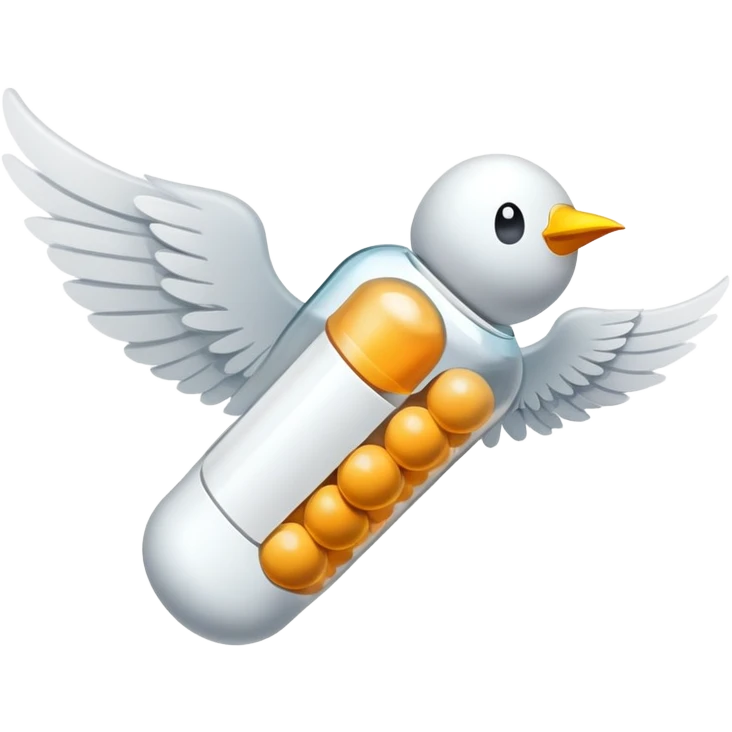 Medicine pill with wings flying through the air emoji