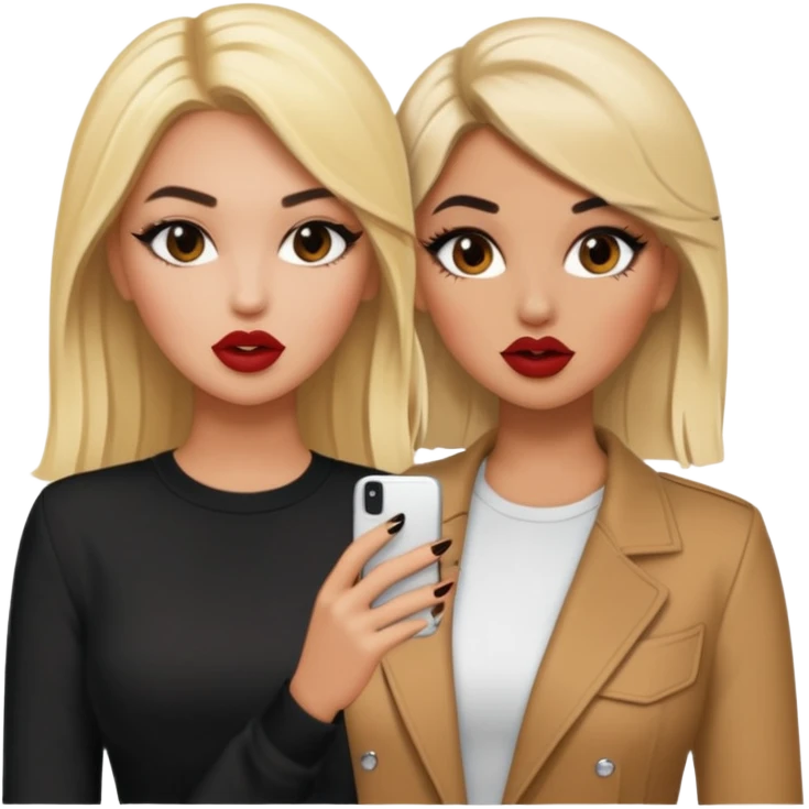 Boujy baddie best friends blonde and brunette gossiping, trendy heavy makeup emoji