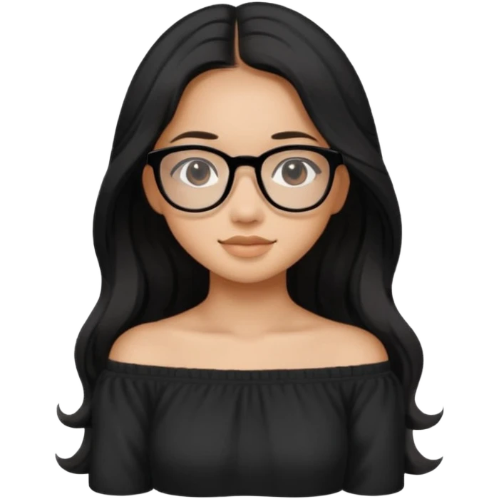 teen Filipina girl with black glasses and long black slightly wavy hair with cute cozy off the shoulder top emoji