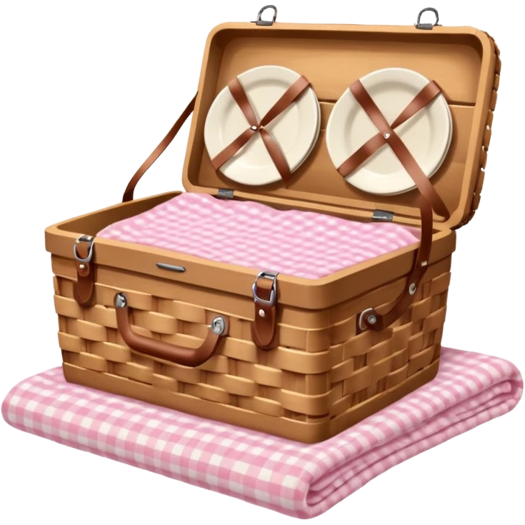 Picnic Basket With Light Pink Gingham Blanket emoji