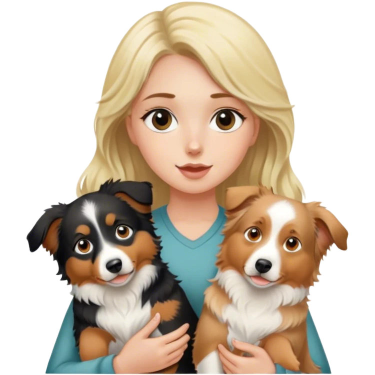 Blonde girl holding two australian shepherds emoji
