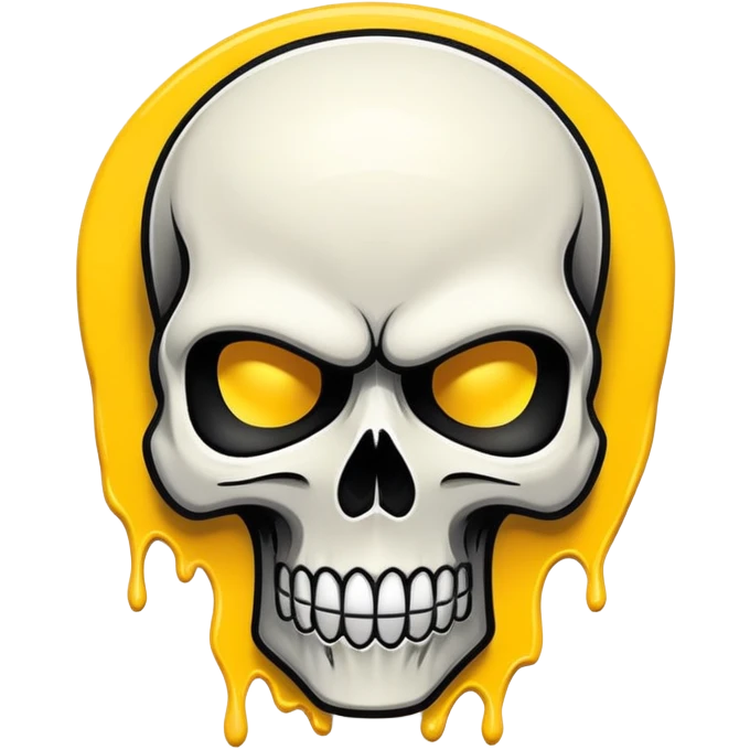 smooth black skull with graffiti brand logos, front view emoji