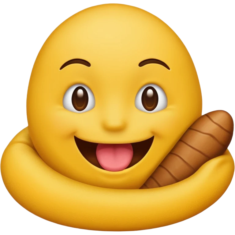 A smiley emoji licking a brown beach emoji emoji