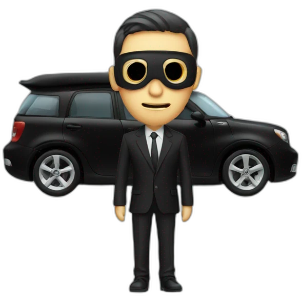 nano car with a male wearing black dress with black mask emoji