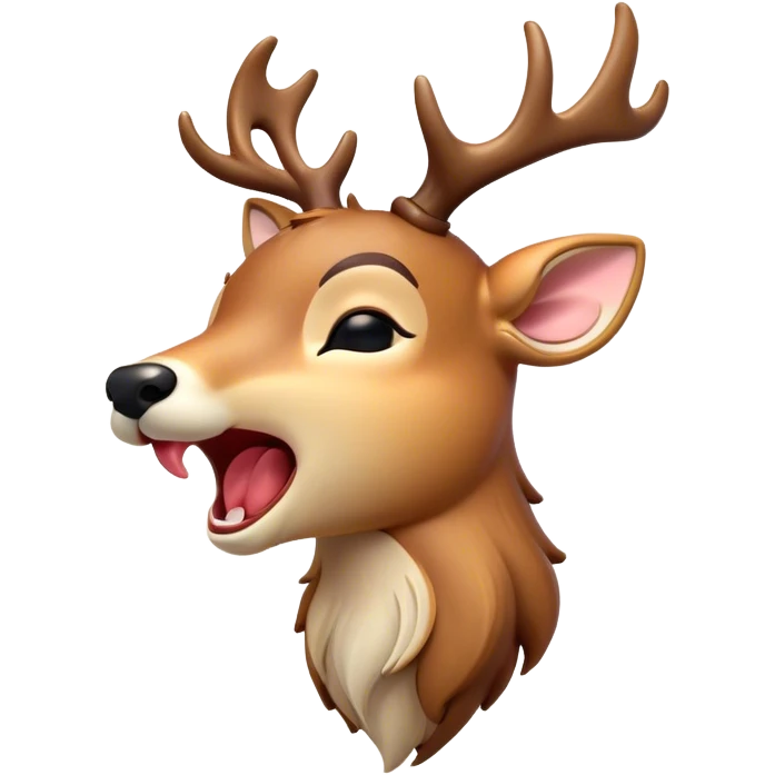 Cinematic Cute Yawning Deer Portrait Emoji, Head tilted slightly with a dramatic, wide-open yawn, revealing a soft, dappled Fur and elegantly drooping ears, eyes barely open in drowsy contentment, Simplified yet irresistibly adorable features, highly detailed, glowing with a soft, cozy glow, high shine, relaxed yet expressive, stylized with a touch of natural whimsy, bright and endearing, soft glowing outline, capturing the essence of a sleepy yet affectionate deer, so drowsy it feels like it could stretch right out of the screen and curl up for a nap! emoji