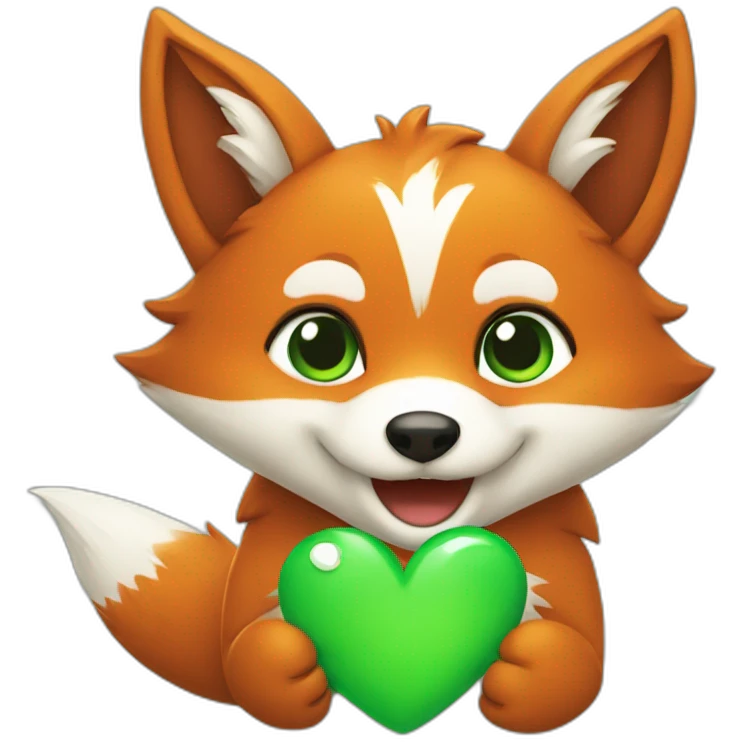 Happy Fox with a green heart in his hand  emoji
