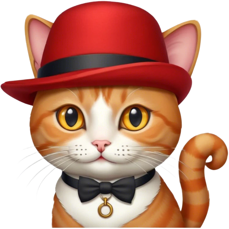 The cat with monocle on the right eye and with red hat in the left arm emoji