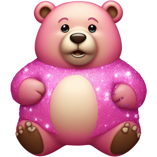 Pink sparkly fat bear standing with crystals and glitter  emoji