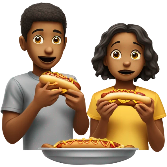 Two American kids Sucking on chili dogs outside the tasty freeze emoji