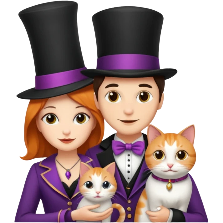 magician couple and their pet cat emoji
